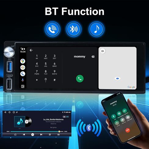 6.9-Inch Single Din Touchscreen Car Stereo - Android 2GB+64GB Type-C&USB Single Din Wired/Wireless Carplay Android Auto,1080P HD GPS Navigation Handsfree Calling WiFi, SWC/FM/BT (6.86-SD-C) in Saudi Arabia
