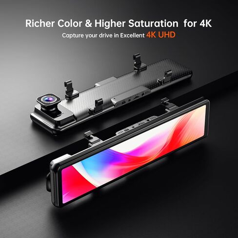 G850 + 12 بوصة 4K UHD مرآة داش كام أمامية وخلفية مع كاميرا احتياطية للتكبير، كاميرا مرآة رؤية خلفية مزدوجة 2160 بكسل للسيارات والشاحنات، بطاقة 64 جيجابايت متضمنة، GPS، WDR، رؤية ليلية، مساعد ركن السيارة ومستشعر G in Kuwait