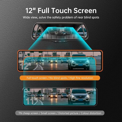 G850 + 12 بوصة 4K UHD مرآة داش كام أمامية وخلفية مع كاميرا احتياطية للتكبير، كاميرا مرآة رؤية خلفية مزدوجة 2160 بكسل للسيارات والشاحنات، بطاقة 64 جيجابايت متضمنة، GPS، WDR، رؤية ليلية، مساعد ركن السيارة ومستشعر G in Kuwait