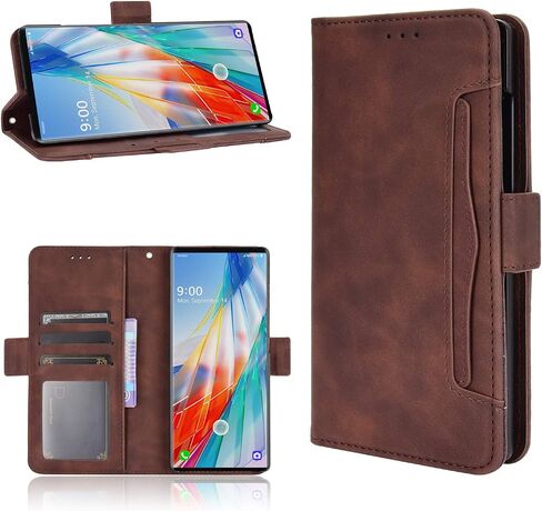 QiongNi Case for LG Wing 5G / LMF100TMK / LMF100VM1 / LMF100EMW / LMF100VMY / LMF100N Flip Pu Leather Case Cover Brown with Card Slot, Money Pocket in Saudi Arabia
