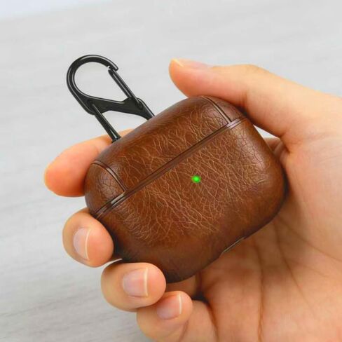 for AirPods 4 Case Leather, PU Leather Protective Cover for AirPods 4th Generation 2024, One-Piece Full Body Case with Hanging Hook, Front LED Visible, Wireless Charging Support, Brown in Saudi Arabia