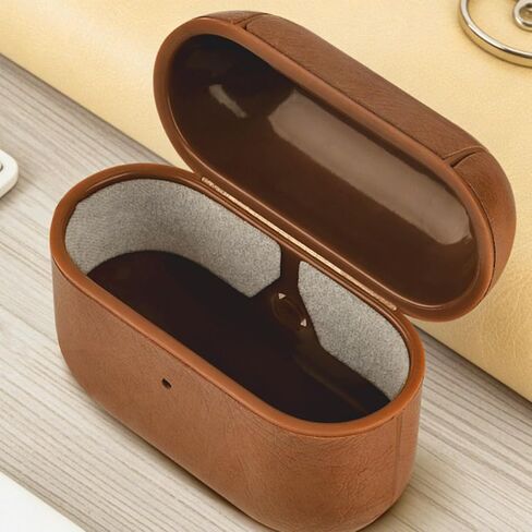 for AirPods 4 Case Leather, PU Leather Protective Cover for AirPods 4th Generation 2024, One-Piece Full Body Case with Hanging Hook, Front LED Visible, Wireless Charging Support, Brown in Saudi Arabia