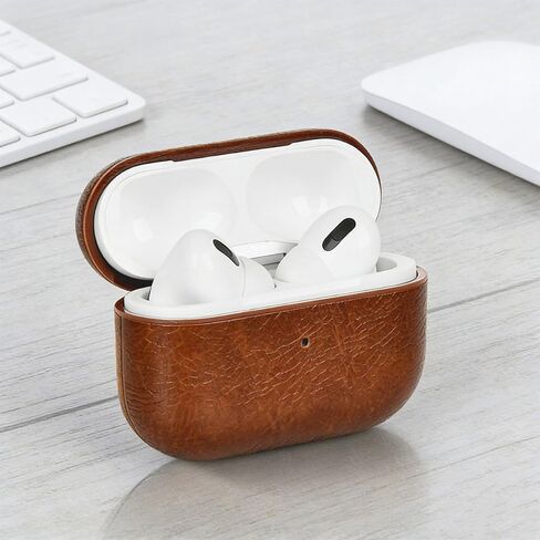 for AirPods 4 Case Leather, PU Leather Protective Cover for AirPods 4th Generation 2024, One-Piece Full Body Case with Hanging Hook, Front LED Visible, Wireless Charging Support, Brown in Saudi Arabia