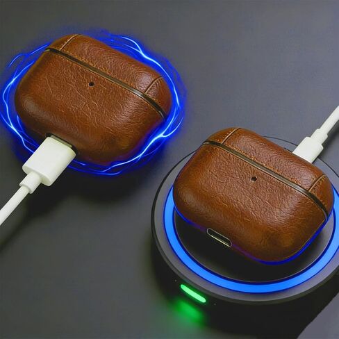 for AirPods 4 Case Leather, PU Leather Protective Cover for AirPods 4th Generation 2024, One-Piece Full Body Case with Hanging Hook, Front LED Visible, Wireless Charging Support, Brown in Saudi Arabia