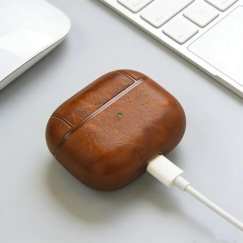 for AirPods 4 Case Leather, PU Leather Protective Cover for AirPods 4th Generation 2024, One-Piece Full Body Case with Hanging Hook, Front LED Visible, Wireless Charging Support, Brown in Saudi Arabia