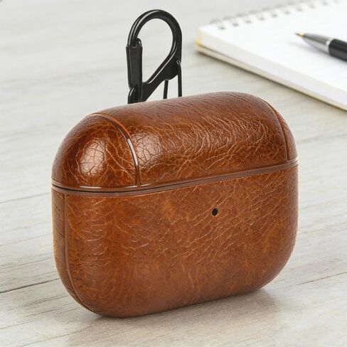 for AirPods 4 Case Leather, PU Leather Protective Cover for AirPods 4th Generation 2024, One-Piece Full Body Case with Hanging Hook, Front LED Visible, Wireless Charging Support, Brown in Saudi Arabia