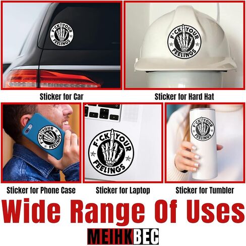 (3PCS) F*ck Your Feelings Sticker Funny Skull Skeleton Hand Middle Finger Sticker Trendy Sarcastic Die-Cut Waterproof Vinyl Sticker for Water Bottle Phone Case Laptop Car Helmet Decal Gift (3 inches) in Kuwait