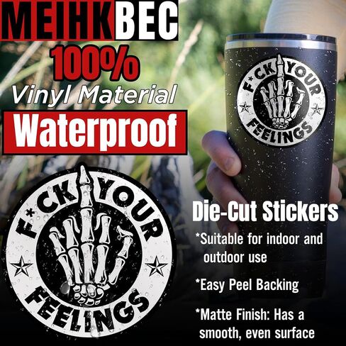 (3PCS) F*ck Your Feelings Sticker Funny Skull Skeleton Hand Middle Finger Sticker Trendy Sarcastic Die-Cut Waterproof Vinyl Sticker for Water Bottle Phone Case Laptop Car Helmet Decal Gift (3 inches) in Kuwait