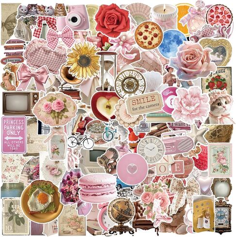 115PCS Pink Aesthetic Stickers - Vintage Coquette Style, Waterproof Vinyl Decals Cute Bow Tie Stickers Disco Ball, Decorative Stickers for Water Bottles, Laptop, Scrapbook (115pcs Coquette Stickers) in Saudi Arabia