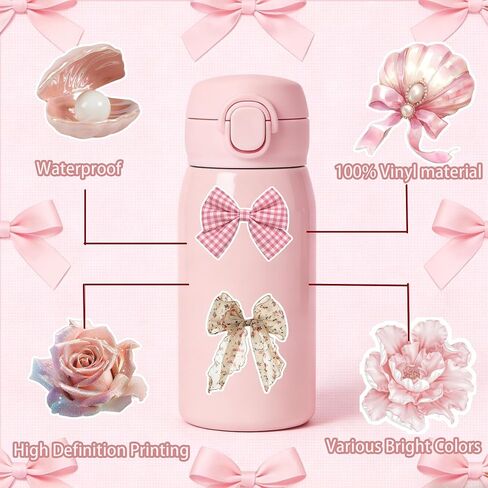 115PCS Pink Aesthetic Stickers - Vintage Coquette Style, Waterproof Vinyl Decals Cute Bow Tie Stickers Disco Ball, Decorative Stickers for Water Bottles, Laptop, Scrapbook (115pcs Coquette Stickers) in Saudi Arabia