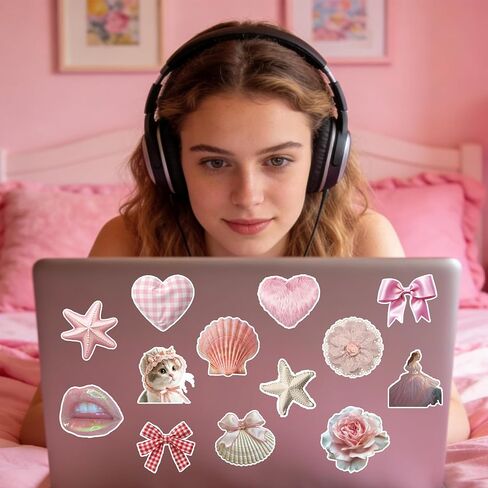 115PCS Pink Aesthetic Stickers - Vintage Coquette Style, Waterproof Vinyl Decals Cute Bow Tie Stickers Disco Ball, Decorative Stickers for Water Bottles, Laptop, Scrapbook (115pcs Coquette Stickers) in Saudi Arabia