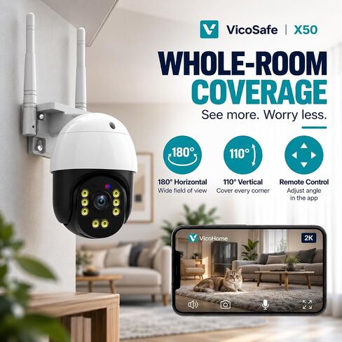 VicoHome Indoor Security Camera Wireless X50, 2K WiFi Camera, Full-Color Night Vision, AI Motion Detection, Rotating 180°, Cloud & SD Storage, Strong Battery up to 6 Months Without Charging in Saudi Arabia