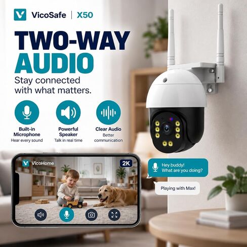VicoHome Indoor Security Camera Wireless X50, 2K WiFi Camera, Full-Color Night Vision, AI Motion Detection, Rotating 180°, Cloud & SD Storage, Strong Battery up to 6 Months Without Charging in Saudi Arabia