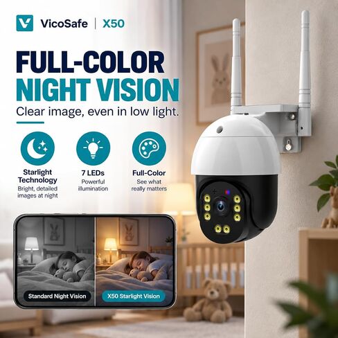 VicoHome Indoor Security Camera Wireless X50, 2K WiFi Camera, Full-Color Night Vision, AI Motion Detection, Rotating 180°, Cloud & SD Storage, Strong Battery up to 6 Months Without Charging in Saudi Arabia