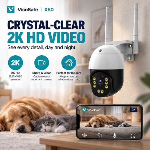 VicoHome Indoor Security Camera Wireless X50, 2K WiFi Camera, Full-Color Night Vision, AI Motion Detection, Rotating 180°, Cloud & SD Storage, Strong Battery up to 6 Months Without Charging in Saudi Arabia