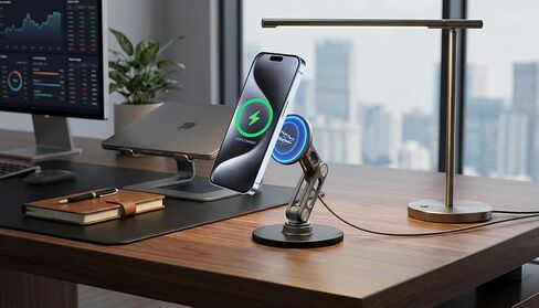 ClikDock Cell Phone Magnetic Wireless Charger Stand, 360° Spin, Aluminum Construction, Compatible with MagSafe Phones for iPhone & Andriod (Space Grey) in Saudi Arabia