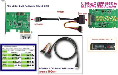 PCIe Gen 4 16GT/s Gen-Z (SFF-8639) to M.2 NVMe Adapter in Saudi Arabia