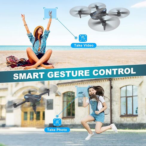 Drone with 1080P Camera for Beginners and Adults, Foldable Remote Control Quadcopter with Voice Control, Gestures Selfie, Altitude Hold, One Key Start, 3D Flips, 2 Batteries, Not water-proof, Toy for Beginners in Kuwait