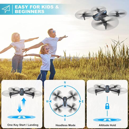 Drone with 1080P Camera for Beginners and Adults, Foldable Remote Control Quadcopter with Voice Control, Gestures Selfie, Altitude Hold, One Key Start, 3D Flips, 2 Batteries, Not water-proof, Toy for Beginners in Kuwait