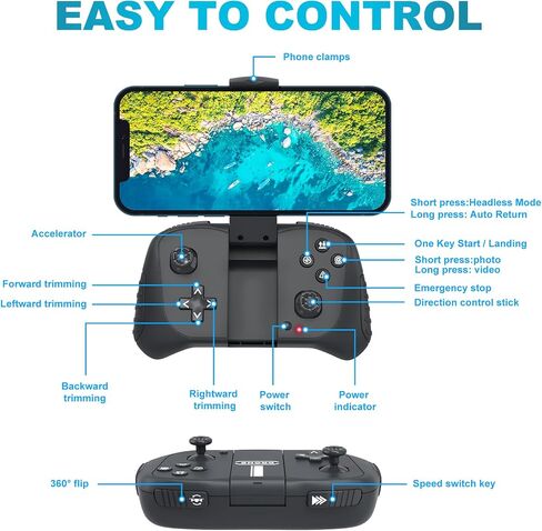Drone with 1080P Camera for Beginners and Adults, Foldable Remote Control Quadcopter with Voice Control, Gestures Selfie, Altitude Hold, One Key Start, 3D Flips, 2 Batteries, Not water-proof, Toy for Beginners in Kuwait