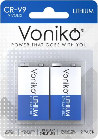 بطارية ليثيوم Voniko 9V عبوتان، عمر افتراضي 10 سنوات، طاقة طويلة الأمد لكاشفات الدخان، وأجهزة إنذار أول أكسيد الكربون والأجهزة الطبية in Kuwait