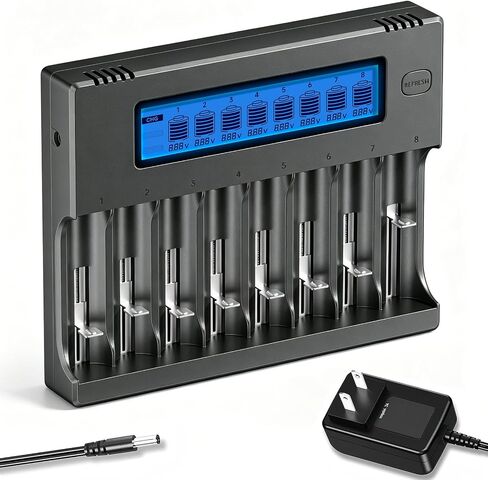 18650 Battery Charger, 8-Bay Smart LCD Display, Fast Charge Rechargeable Li-ion LiFePO4 Ni-MH Ni-Cd AA AAA CR123a 21700 26650 13650 16340 18350 18700 in Saudi Arabia