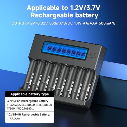 18650 Battery Charger, 8-Bay Smart LCD Display, Fast Charge Rechargeable Li-ion LiFePO4 Ni-MH Ni-Cd AA AAA CR123a 21700 26650 13650 16340 18350 18700 in Saudi Arabia