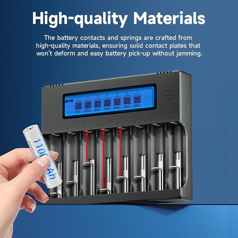 18650 Battery Charger, 8-Bay Smart LCD Display, Fast Charge Rechargeable Li-ion LiFePO4 Ni-MH Ni-Cd AA AAA CR123a 21700 26650 13650 16340 18350 18700 in Saudi Arabia