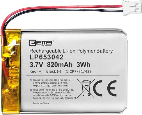EEMB 3.7V Lipo Battery 653042 820mAh Rechargeable JST 2.0mm, 1-Pack in Saudi Arabia