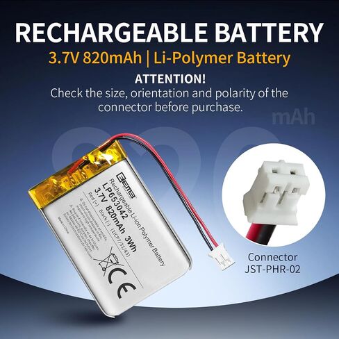 EEMB 3.7V Lipo Battery 653042 820mAh Rechargeable JST 2.0mm, 1-Pack in Saudi Arabia