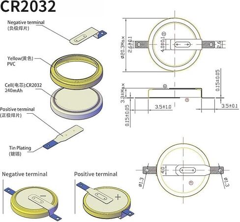 10PACK CR2032 Battery with Solder Tabs 3V Battery for Sensor Radio Gameboy in Saudi Arabia