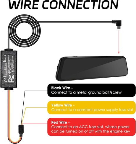 pelsee P2 Trio 4K 3 Channel Dash Cam Front & Rear Inside, 64GB Card,Type-C Full Set Hard Wire Kit Fuse, 12V-24V to 5V Dash Camera Car Charger Cable Kit, Low Voltage Protection, Double-4 Fuse in Saudi Arabia