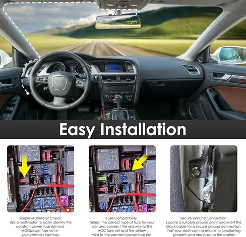 pelsee P2 Trio 4K 3 Channel Dash Cam Front & Rear Inside, 64GB Card,Type-C Full Set Hard Wire Kit Fuse, 12V-24V to 5V Dash Camera Car Charger Cable Kit, Low Voltage Protection, Double-4 Fuse in Saudi Arabia