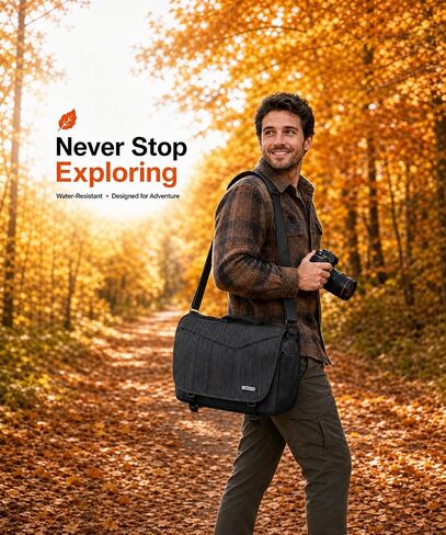 CADeN Camera Bag Case Shoulder Messenger Photography Bag with Laptop Compartment 14", Tripod Holder, Compatible for Nikon, Canon, Sony, DSLR SLR Mirrorless Cameras Waterproof Black in Saudi Arabia