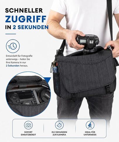 CADeN Camera Bag Case Shoulder Messenger Photography Bag with Laptop Compartment 14", Tripod Holder, Compatible for Nikon, Canon, Sony, DSLR SLR Mirrorless Cameras Waterproof Black in Saudi Arabia