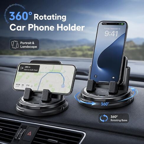 Car Phone Holder 360 Degree Rotation, Dashboard Phone Mount with Adjustable Spring Clip, Adjustable Universal Car Phone Mount for Smartphones in Saudi Arabia