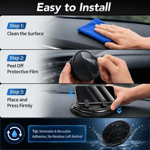 Car Phone Holder 360 Degree Rotation, Dashboard Phone Mount with Adjustable Spring Clip, Adjustable Universal Car Phone Mount for Smartphones in Saudi Arabia