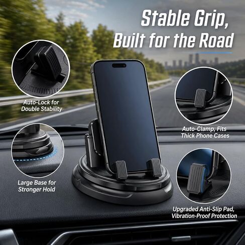 Car Phone Holder 360 Degree Rotation, Dashboard Phone Mount with Adjustable Spring Clip, Adjustable Universal Car Phone Mount for Smartphones in Saudi Arabia