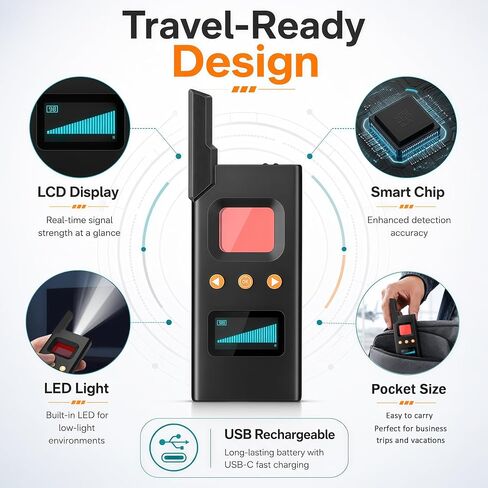 كاشف الكاميرا الخفية وماسح ضوئي لإشارة الترددات اللاسلكية، جهاز مضاد للتجسس مع كشف المجال المغناطيسي، جهاز تعقب GPS، كاشف عدسة الكاميرا بالأشعة تحت الحمراء، مكنسة الحشرات لحماية خصوصية السفر في المنزل والفندق in Kuwait
