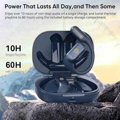 BUGANI Open Ear Headphones, Bluetooth 5.4 Wireless Earbuds with 60H Playtime, ENC Noise Cancelling Mic for Clear Calls, IPX5 Waterproof Sports Earphones for Running Workout Cycling in Saudi Arabia