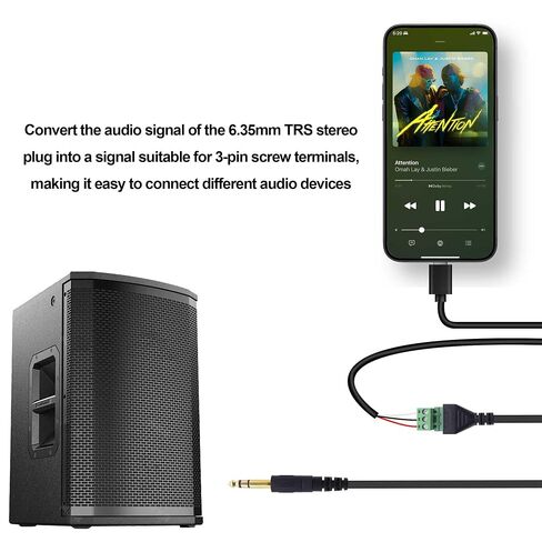6.35mm TRS Stereo Screw Terminal Block Connector Adapter Cable 6.35mm 1/4" TRS Audio Jack Male to 3 Pin Screw Terminal Solderless Microphone Converter Cable -35cm, 2 Pcs in Saudi Arabia