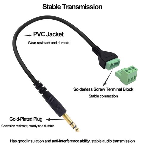 6.35mm TRS Stereo Screw Terminal Block Connector Adapter Cable 6.35mm 1/4" TRS Audio Jack Male to 3 Pin Screw Terminal Solderless Microphone Converter Cable -35cm, 2 Pcs in Saudi Arabia