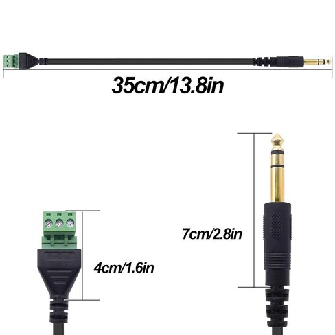 6.35mm TRS Stereo Screw Terminal Block Connector Adapter Cable 6.35mm 1/4" TRS Audio Jack Male to 3 Pin Screw Terminal Solderless Microphone Converter Cable -35cm, 2 Pcs in Saudi Arabia