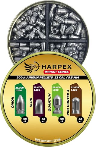 Harpex Combo Impact Series .22 Cal (5.5 ملم) حبيبات Airgun - 200 حزمة متنوعة: Orion وSlug وQuantum وPro Hunter X - دقة عالية للصيد والهدف in Kuwait