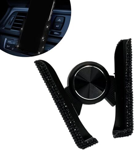 Bling Car Phone Holder, Rhinestone-Studded Shining Navigation Mount Decoration, V-type Opening Closing Car Air Vent Phone Holder, Universal for Most Vehicles (Pink) in Kuwait