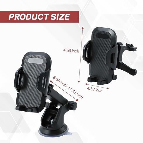 Car Phone Holder, Strong Suction Cup Dashboard Cellphone Holder for Car, Extendable&Foldable, 360° Adjustable Vehicle Phone Mount with Air Vent Hook, Universal Fit All Smartphones (2 in 1) in Kuwait