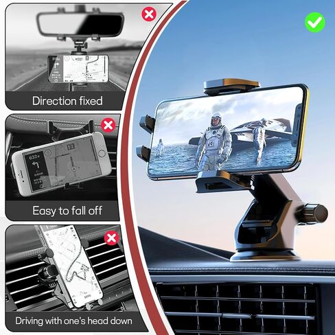 Car Phone Holder, Strong Suction Cup Dashboard Cellphone Holder for Car, Extendable&Foldable, 360° Adjustable Vehicle Phone Mount with Air Vent Hook, Universal Fit All Smartphones (2 in 1) in Kuwait
