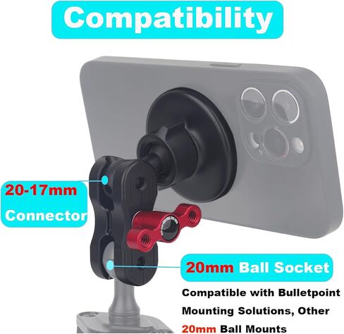 20mm Ball Socket Arm with Magnetic Phone Holder for Magsafe & All Smartphones – Compatible with Bulletpoint Mounting Solutions | Heavy-Duty Aluminum Arm (Round) in Saudi Arabia