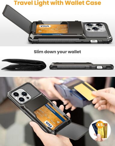TITACUTE for iPhone 15 Pro Case 6.1 Wallet 5 Credit Card Holder ID Slot Flip Cover Design Back Pocket Scratch Resistant Hard Shell TPU Hybrid Protective Bumper Armor for iPhone 15 Pro Gunmetal Bronze in Saudi Arabia