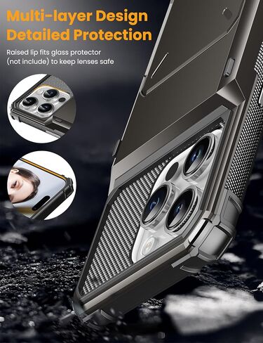 TITACUTE for iPhone 15 Pro Case 6.1 Wallet 5 Credit Card Holder ID Slot Flip Cover Design Back Pocket Scratch Resistant Hard Shell TPU Hybrid Protective Bumper Armor for iPhone 15 Pro Gunmetal Bronze in Saudi Arabia